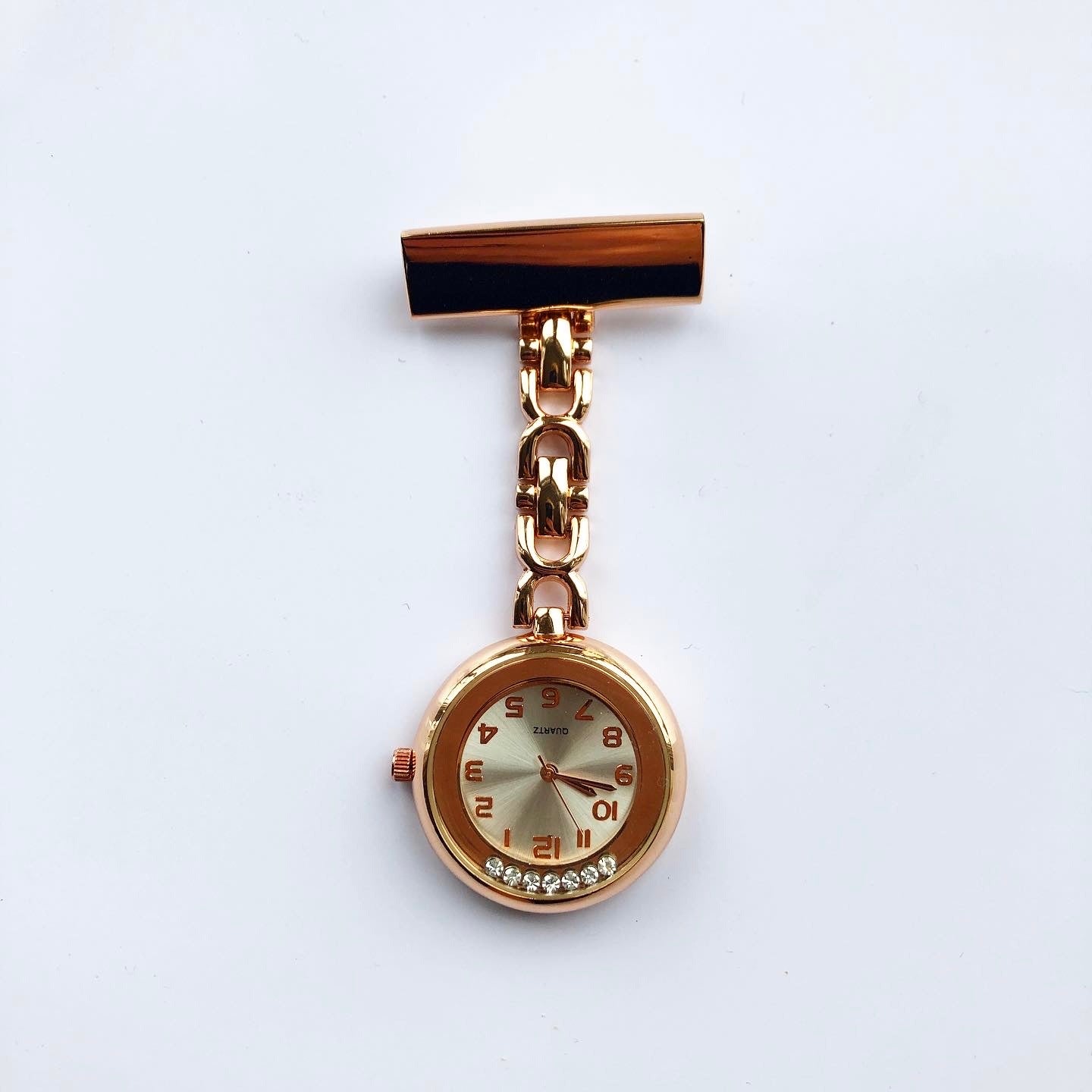 Bejewelled Rose Gold Metal Fob Watch