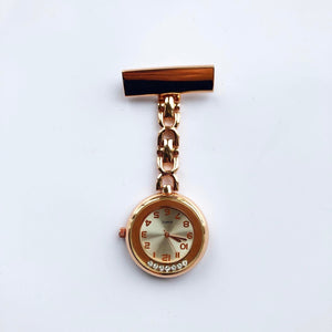 bejewelled rose gold nurses fob watch front